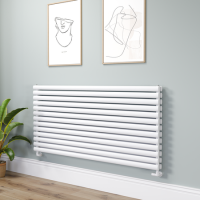 Sorrento Linea White Oval Designer Radiator 767x1600mm Double Panel 7379 BTU - Horizontal Bars