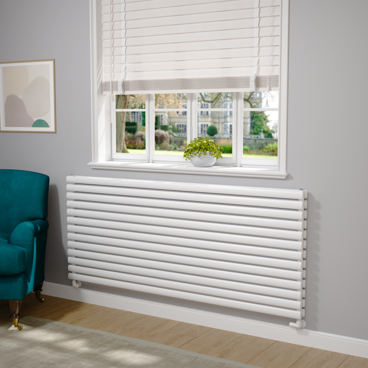 Sorrento Linea White Oval Designer Radiator 767x1800mm Double Panel 8239 BTU - Horizontal Bars