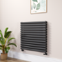 Sorrento Linea Midnight Black Oval Designer Radiator 767x800mm Double Panel 3932 BTU - Horizontal Bars