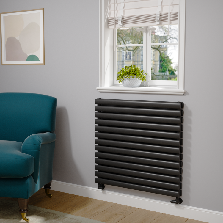 Sorrento Linea Midnight Black Oval Designer Radiator 767x800mm Double Panel 3932 BTU - Horizontal Bars