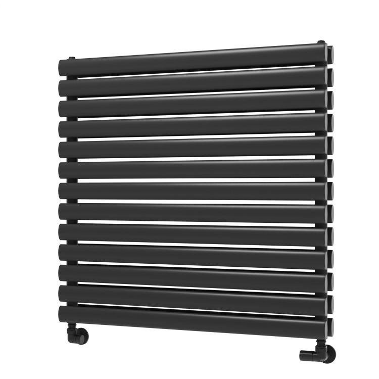 Sorrento Linea Midnight Black Oval Designer Radiator 767x800mm Double Panel 3932 BTU - Horizontal Bars
