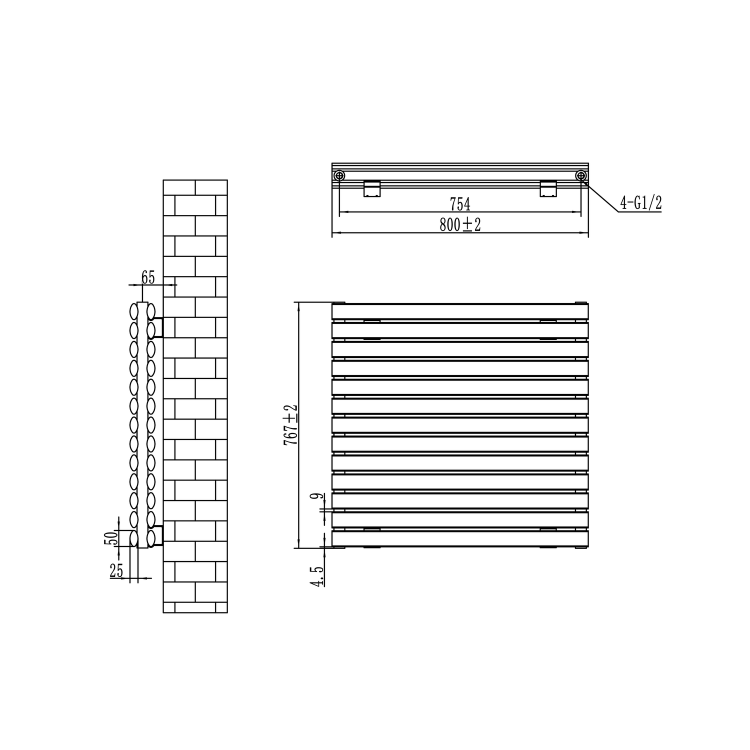 Sorrento Linea Midnight Black Oval Designer Radiator 767x800mm Double Panel 3932 BTU - Horizontal Bars