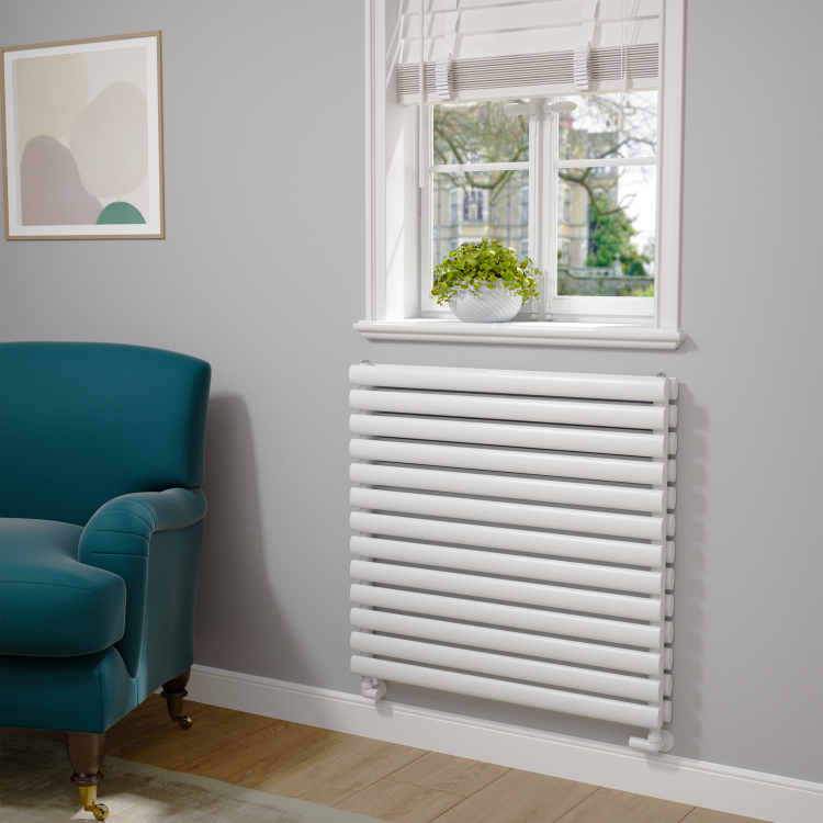 Sorrento Linea White Oval Designer Radiator 767x800mm Double Panel 3932 BTU - Horizontal Bars