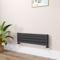 Riace Linea Midnight Black Flat Designer Radiator 280x1000mm Double Panel 1655 BTU - Horizontal Bars