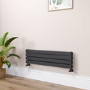 Riace Linea Midnight Black Flat Designer Radiator 280x1000mm Double Panel 1655 BTU - Horizontal Bars