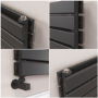 Riace Linea Midnight Black Flat Designer Radiator 280x1000mm Double Panel 1655 BTU - Horizontal Bars