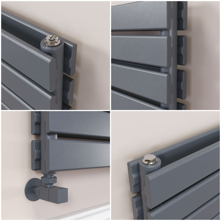 Riace Linea Dark Grey Anthracite Flat Designer Radiator 280x1200mm Double Panel 1949 BTU - Horizontal Bars