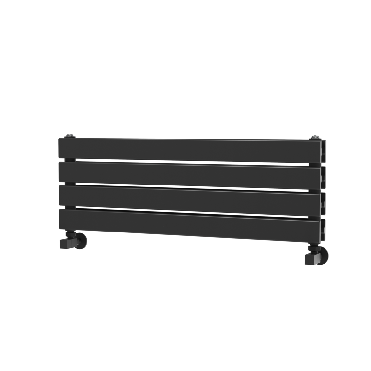 Riace Linea Midnight Black Flat Designer Radiator 280x800mm Double Panel 1352 BTU - Horizontal Bars