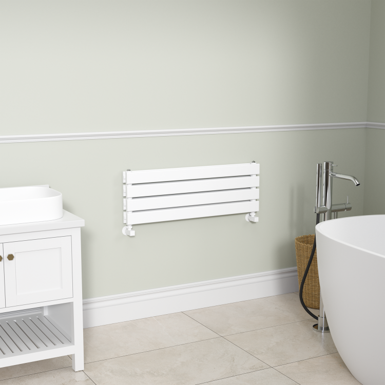 Riace Linea White Flat Designer Radiator 280x800mm Double Panel 1352 BTU - Horizontal Bars