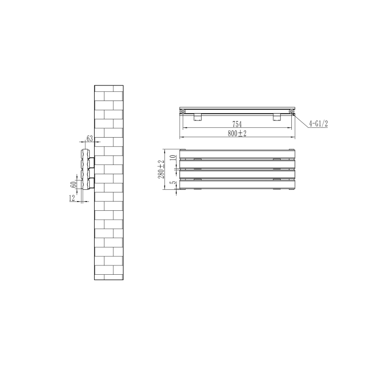 Riace Linea White Flat Designer Radiator 280x800mm Double Panel 1352 BTU - Horizontal Bars