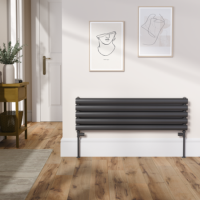 Sorrento Linea Midnight Black Oval Designer Radiator 295x1000mm Double Panel 1846 BTU - Horizontal Bars