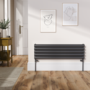 Sorrento Linea Midnight Black Oval Designer Radiator 295x1000mm Double Panel 1846 BTU - Horizontal Bars