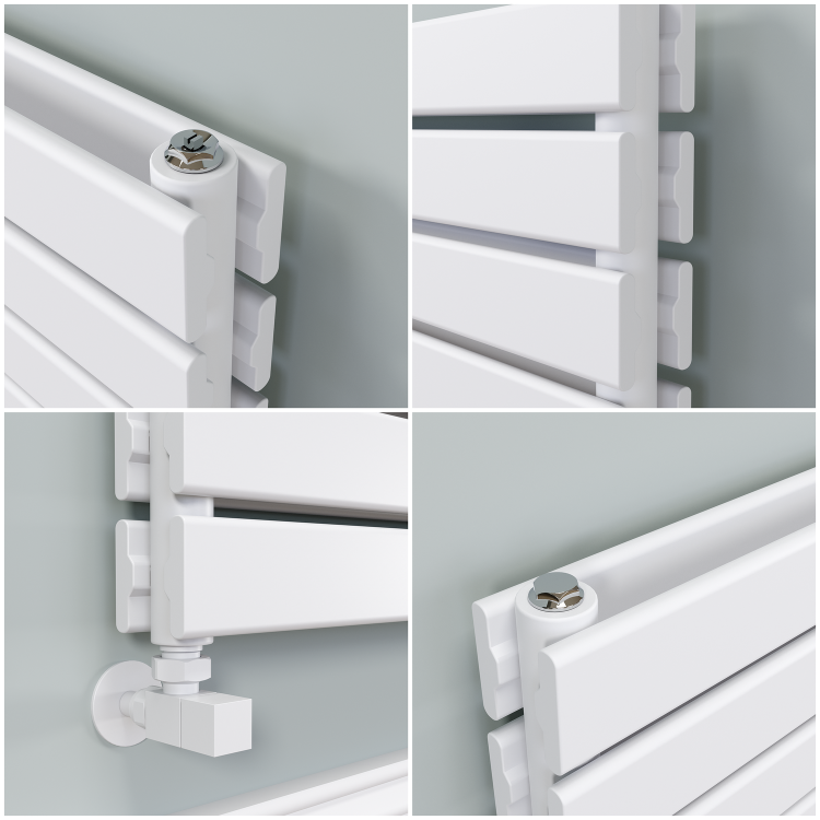 Riace Linea White Flat Designer Radiator 350x1000mm Double Panel 2068 BTU - Horizontal Bars