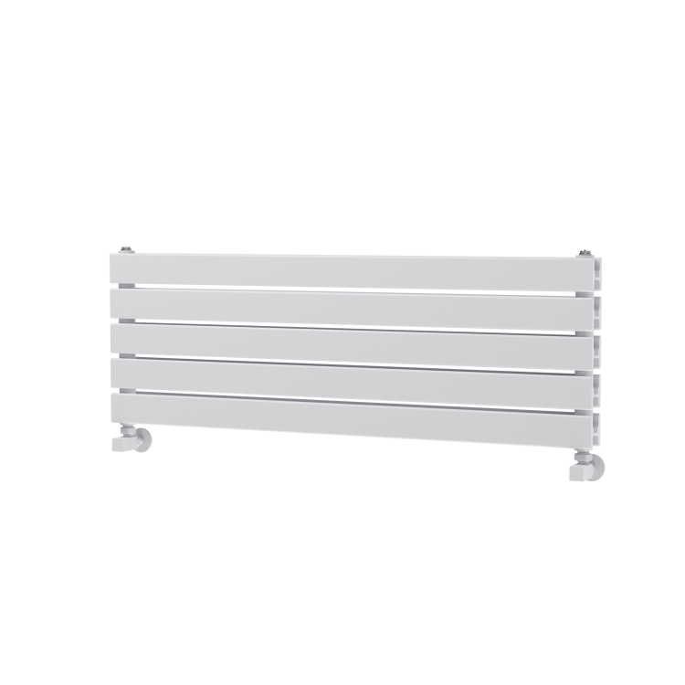 Riace Linea White Flat Designer Radiator 350x1000mm Double Panel 2068 BTU - Horizontal Bars