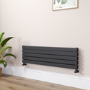Riace Linea Midnight Black Flat Designer Radiator 350x1200mm Double Panel 2437 BTU - Horizontal Bars