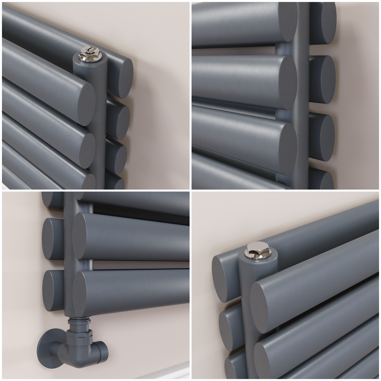 Sorrento Linea Dark Grey Anthracite Oval Designer Radiator 295x1200mm Double Panel 2177 BTU - Horizontal Bars
