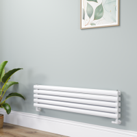Sorrento Linea White Oval Designer Radiator 295x1200mm Double Panel 2177 BTU - Horizontal Bars