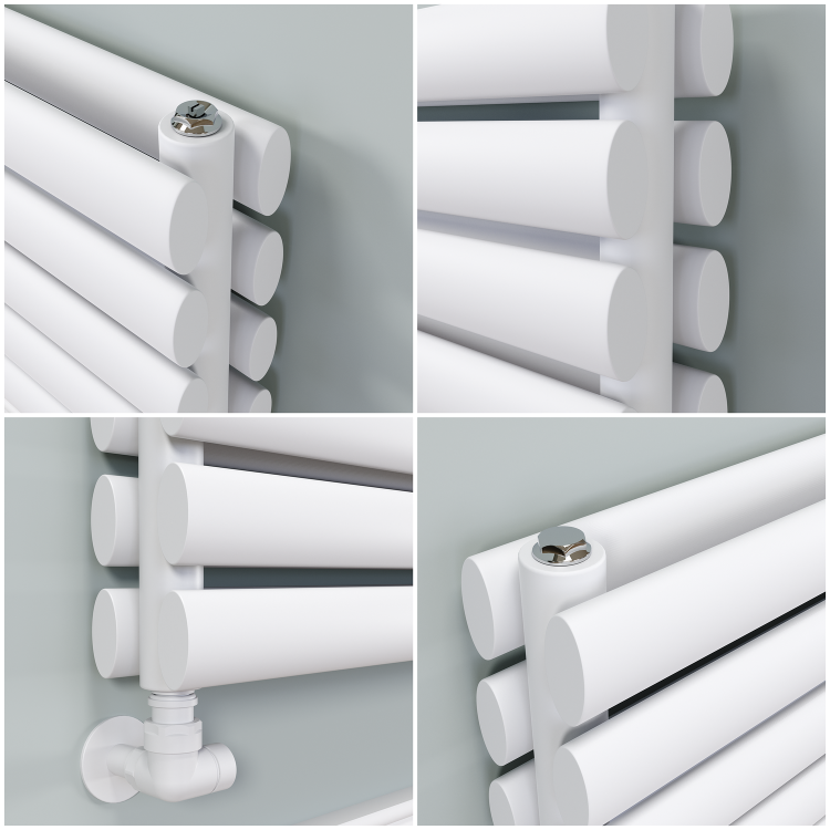 Sorrento Linea White Oval Designer Radiator 295x1200mm Double Panel 2177 BTU - Horizontal Bars