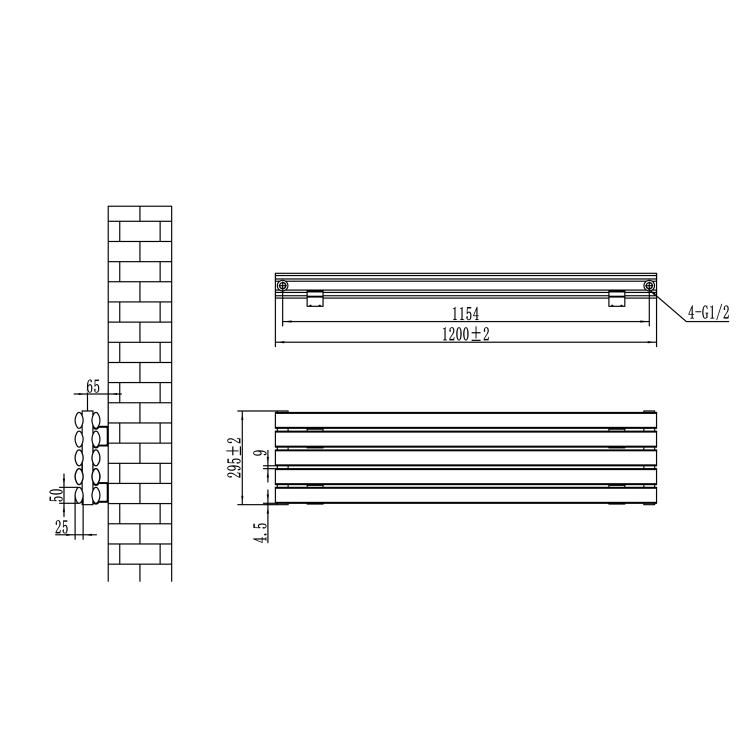 Sorrento Linea White Oval Designer Radiator 295x1200mm Double Panel 2177 BTU - Horizontal Bars