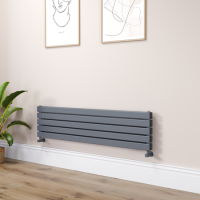 Riace Linea Dark Grey Anthracite Flat Designer Radiator 350x1400mm Double Panel 2792 BTU - Horizontal Bars