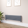 Riace Linea Dark Grey Anthracite Flat Designer Radiator 350x1400mm Double Panel 2792 BTU - Horizontal Bars