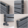 Riace Linea Dark Grey Anthracite Flat Designer Radiator 350x1400mm Double Panel 2792 BTU - Horizontal Bars