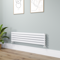 Riace Linea White Flat Designer Radiator 350x1400mm Double Panel 2792 BTU - Horizontal Bars