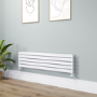 Riace Linea White Flat Designer Radiator 350x1400mm Double Panel 2792 BTU - Horizontal Bars