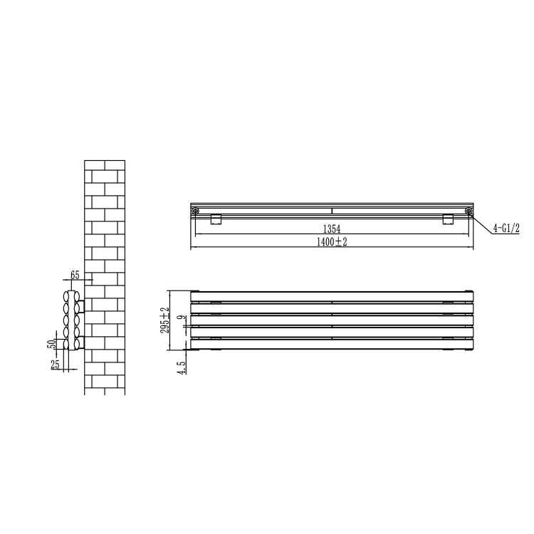 Sorrento Linea White Oval Designer Radiator 295x1400mm Double Panel 2509 BTU - Horizontal Bars