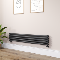 Sorrento Linea Midnight Black Oval Designer Radiator 295x1600mm Double Panel 2836 BTU - Horizontal Bars