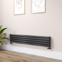 Sorrento Linea Midnight Black Oval Designer Radiator 295x1600mm Double Panel 2836 BTU - Horizontal Bars