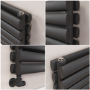 Sorrento Linea Midnight Black Oval Designer Radiator 295x1600mm Double Panel 2836 BTU - Horizontal Bars