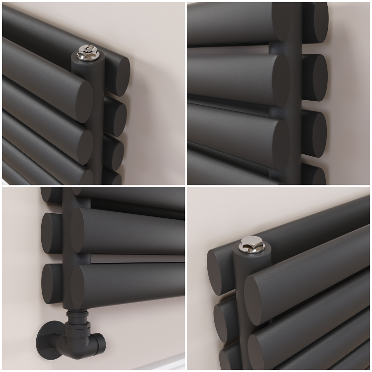 Sorrento Linea Midnight Black Oval Designer Radiator 295x1600mm Double Panel 2836 BTU - Horizontal Bars