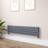 Riace Linea Dark Grey Anthracite Flat Designer Radiator 350x1600mm Double Panel 3140 BTU - Horizontal Bars