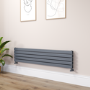 Riace Linea Dark Grey Anthracite Flat Designer Radiator 350x1600mm Double Panel 3140 BTU - Horizontal Bars