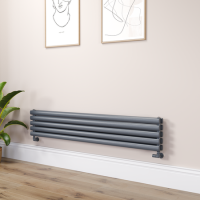 Sorrento Linea Dark Grey Anthracite Oval Designer Radiator 295x1600mm Double Panel 2836 BTU - Horizontal Bars
