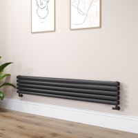 Sorrento Linea Midnight Black Oval Designer Radiator 295x1800mm Double Panel 3171 BTU - Horizontal Bars