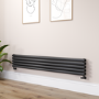 Sorrento Linea Midnight Black Oval Designer Radiator 295x1800mm Double Panel 3171 BTU - Horizontal Bars