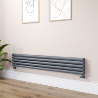 Sorrento Linea Dark Grey Anthracite Oval Designer Radiator 295x1800mm Double Panel 3171 BTU - Horizontal Bars