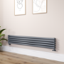 Sorrento Linea Dark Grey Anthracite Oval Designer Radiator 295x1800mm Double Panel 3171 BTU - Horizontal Bars