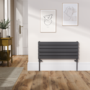 Riace Linea Midnight Black Flat Designer Radiator 350x800mm Double Panel 1693 BTU - Horizontal Bars