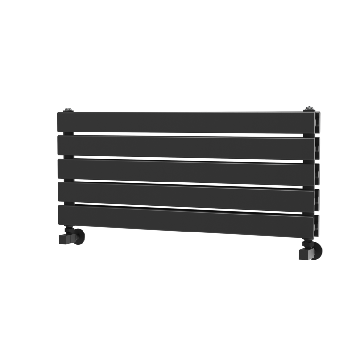 Riace Linea Midnight Black Flat Designer Radiator 350x800mm Double Panel 1693 BTU - Horizontal Bars