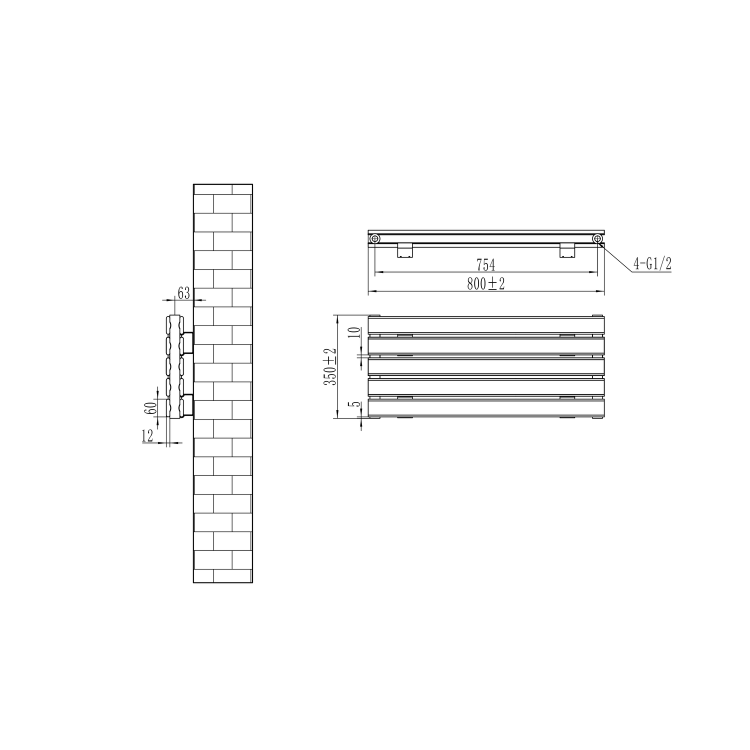 Riace Linea Midnight Black Flat Designer Radiator 350x800mm Double Panel 1693 BTU - Horizontal Bars