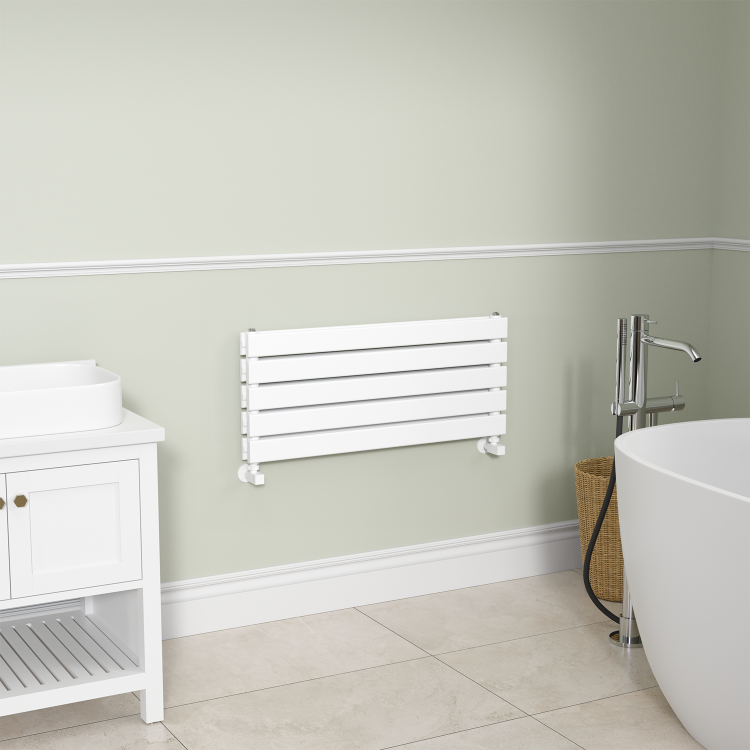 Riace Linea White Flat Designer Radiator 350x800mm Double Panel 1693 BTU - Horizontal Bars