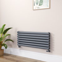 Sorrento Linea Dark Grey Anthracite Oval Designer Radiator 413x1000mm Double Panel 2584 BTU - Horizontal Bars