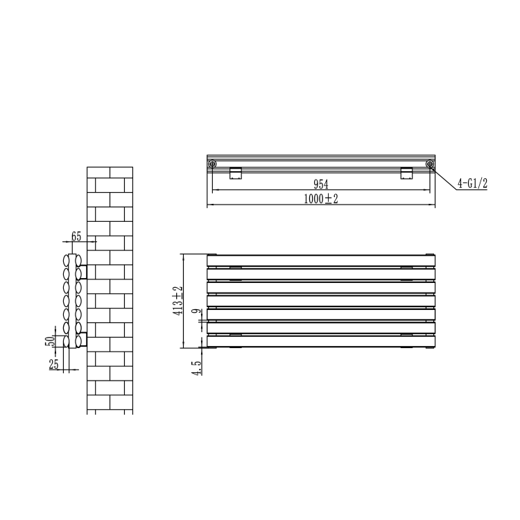 Sorrento Linea White Oval Designer Radiator 413x1000mm Double Panel 2584 BTU - Horizontal Bars