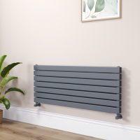 Riace Linea Dark Grey Anthracite Flat Designer Radiator 490x1200mm Double Panel 3410 BTU - Horizontal Bars