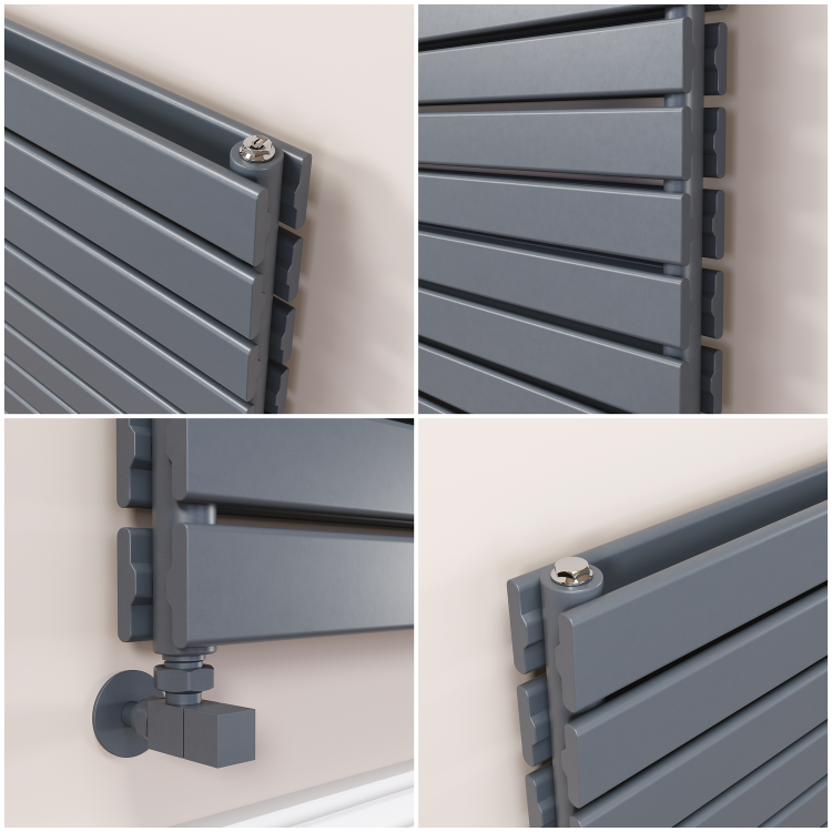 Riace Linea Dark Grey Anthracite Flat Designer Radiator 490x1200mm Double Panel 3410 BTU - Horizontal Bars