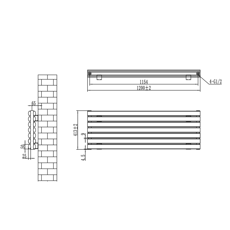 Sorrento Linea White Oval Designer Radiator 413x1200mm Double Panel 3048 BTU - Horizontal Bars