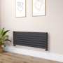 Riace Linea Midnight Black Flat Designer Radiator 490x1400mm Double Panel 3908 BTU - Horizontal Bars